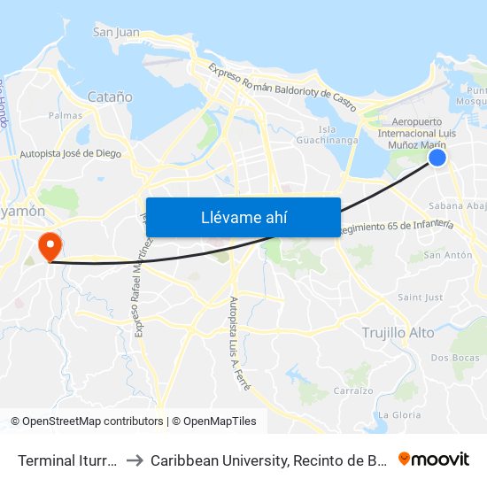 Terminal Iturregui to Caribbean University, Recinto de Bayamón map