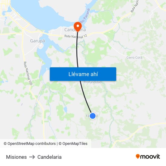 Misiones to Candelaria map