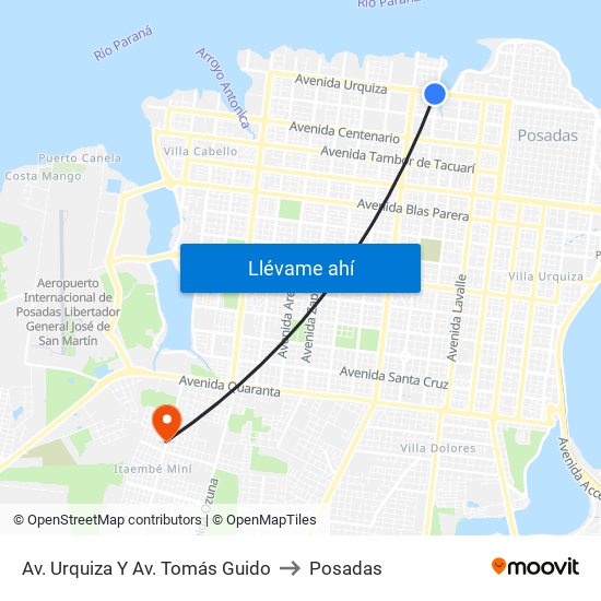 Av. Urquiza Y Av. Tomás Guido to Posadas map
