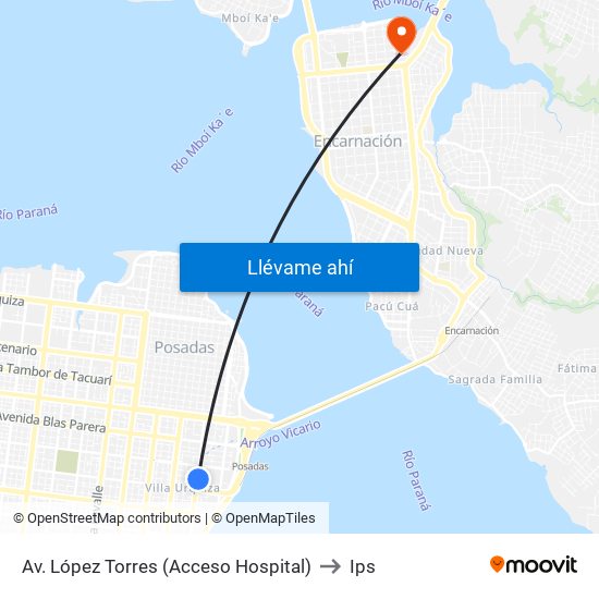 Av. López Torres (Acceso Hospital) to Ips map
