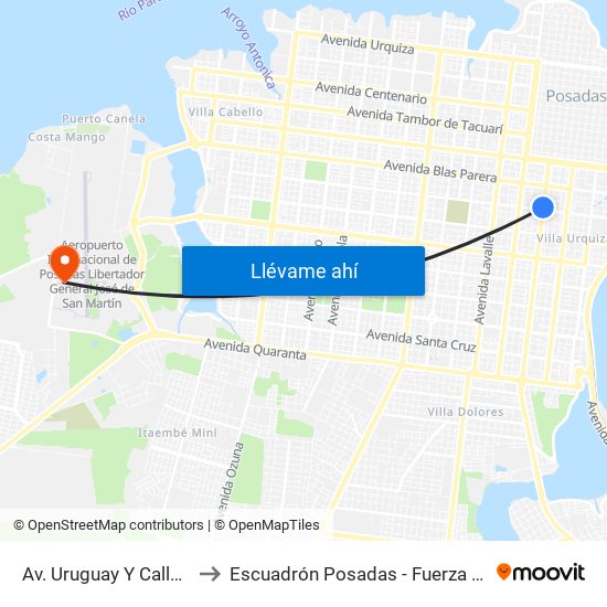Av. Uruguay Y Calle L. Pasteur to Escuadrón Posadas - Fuerza Aérea Argentina map