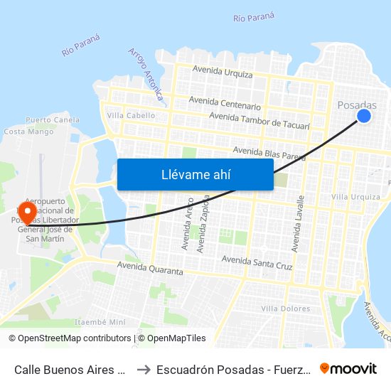 Calle Buenos Aires Y Calle Bolívar to Escuadrón Posadas - Fuerza Aérea Argentina map