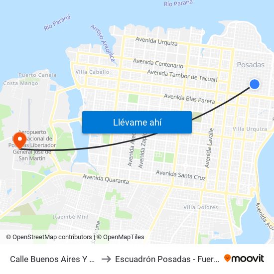 Calle Buenos Aires Y Calle Catamarca to Escuadrón Posadas - Fuerza Aérea Argentina map