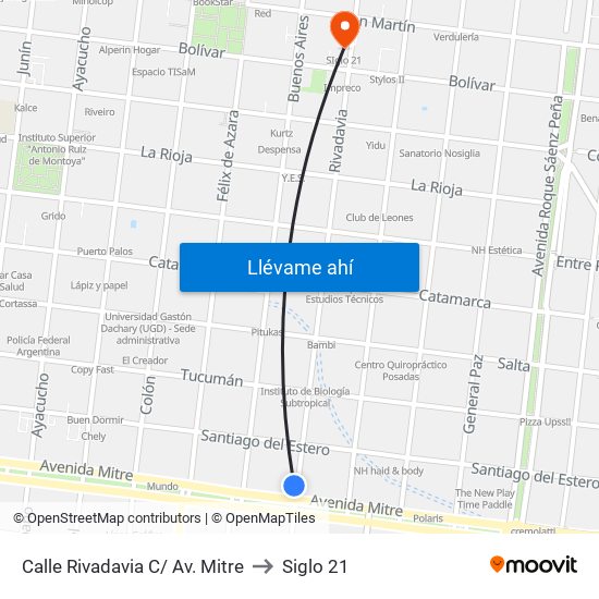 Calle Rivadavia C/ Av. Mitre to Siglo 21 map