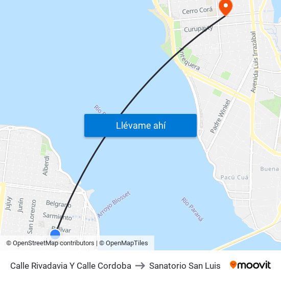 Calle Rivadavia Y Calle Cordoba to Sanatorio San Luis map