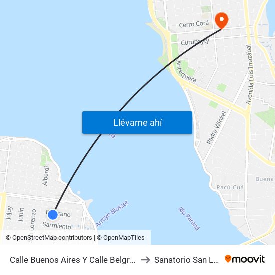 Calle Buenos Aires Y Calle Belgrano to Sanatorio San Luis map