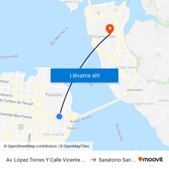 Av. López Torres Y Calle Vicente Casares to Sanatorio San Luis map