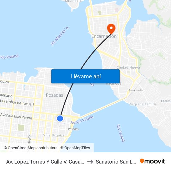 Av. López Torres Y Calle V. Casares to Sanatorio San Luis map