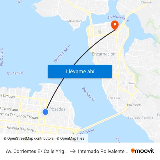 Av. Corrientes E/ Calle Yrigoyen Y Av. Centenario to Internado Polivalente - IPS Encarnación map