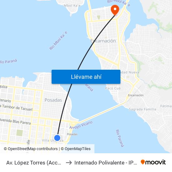 Av. López Torres (Acceso Hospital) to Internado Polivalente - IPS Encarnación map
