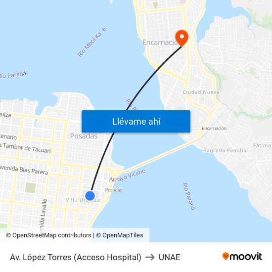 Av. López Torres (Acceso Hospital) to UNAE map