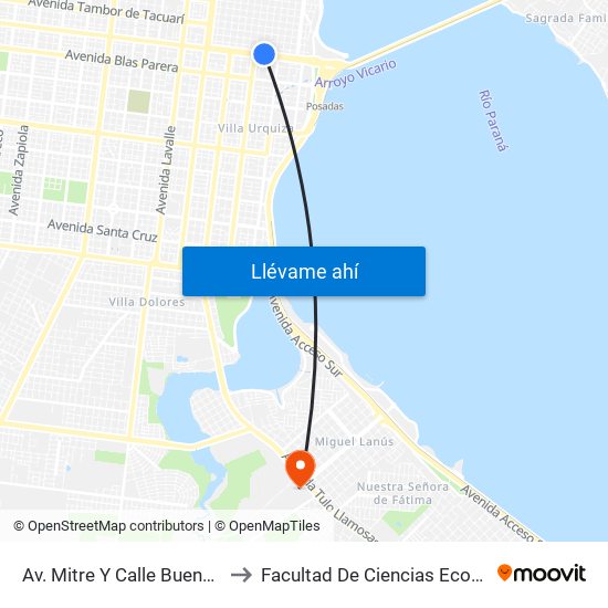Av. Mitre Y Calle Buenos Aires to Facultad De Ciencias Económicas map