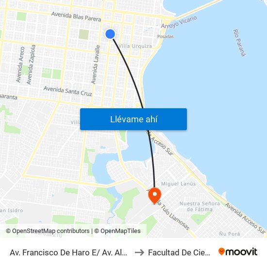 Av. Francisco De Haro E/ Av. Almirante Brown Y Calle Tamareu to Facultad De Ciencias Económicas map