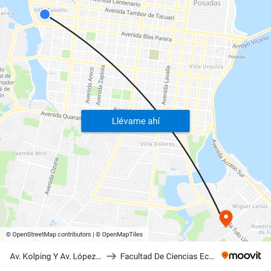 Av. Kolping Y Av. López Y Planes to Facultad De Ciencias Económicas map