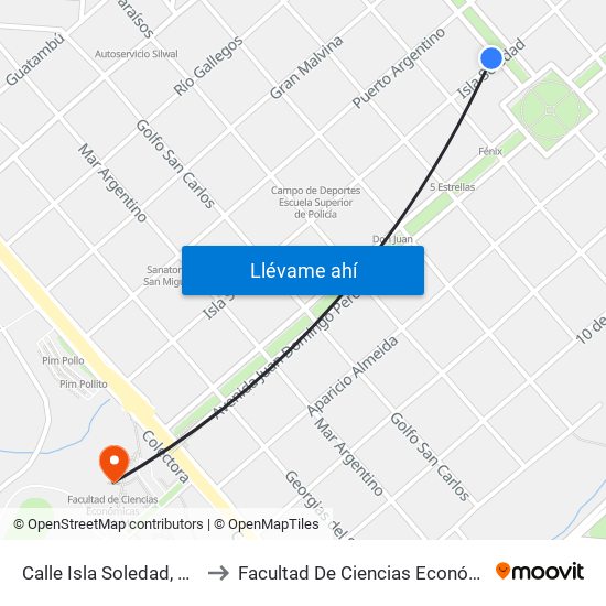 Calle Isla Soledad, 1757 to Facultad De Ciencias Económicas map