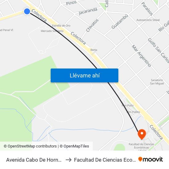 Avenida Cabo De Hornos, 2216 to Facultad De Ciencias Económicas map