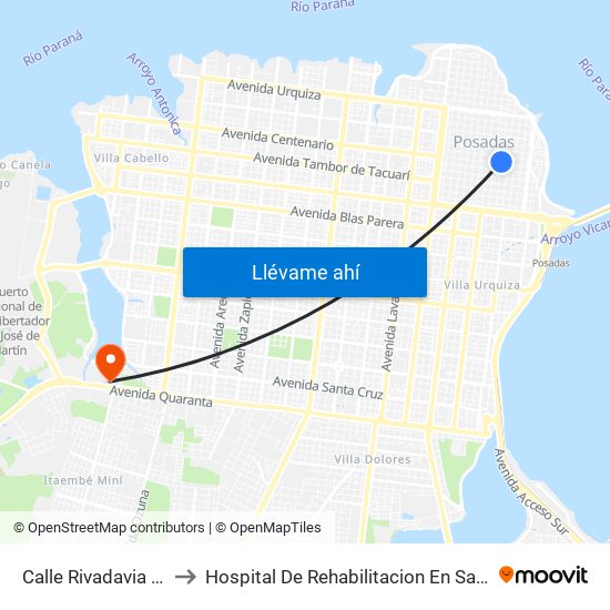 Calle Rivadavia Y Calle Cordoba to Hospital De Rehabilitacion En Salud Mental - Dr. Ramon Carrillo map