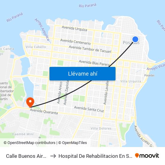 Calle Buenos Aires Y Calle Belgrano to Hospital De Rehabilitacion En Salud Mental - Dr. Ramon Carrillo map