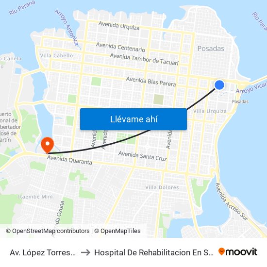 Av. López Torres Y Calle V. Casares to Hospital De Rehabilitacion En Salud Mental - Dr. Ramon Carrillo map