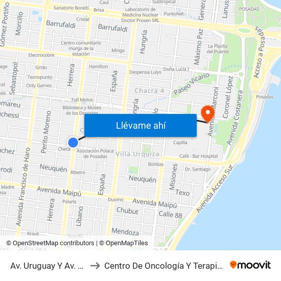 Av. Uruguay Y Av. Cabred to Centro De Oncología Y Terapia Radiante map