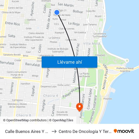 Calle Buenos Aires Y Calle Bolívar to Centro De Oncología Y Terapia Radiante map