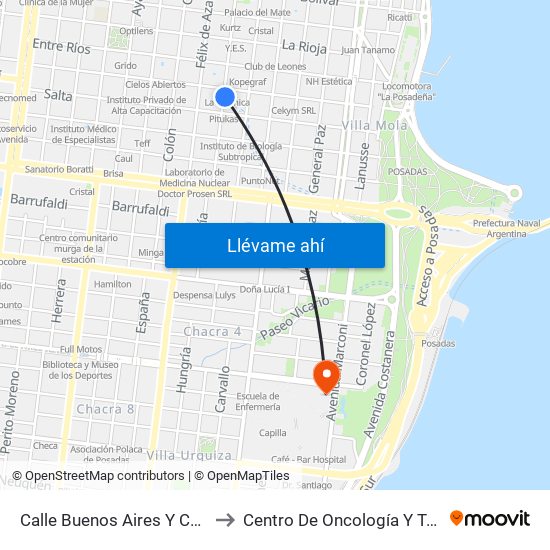 Calle Buenos Aires Y Calle Catamarca to Centro De Oncología Y Terapia Radiante map