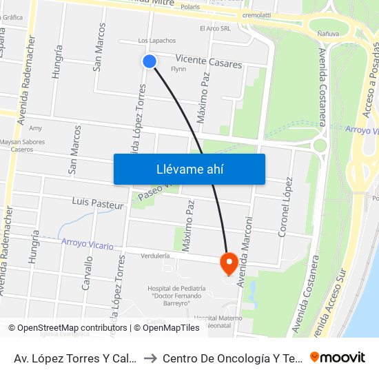 Av. López Torres Y Calle V. Casares to Centro De Oncología Y Terapia Radiante map