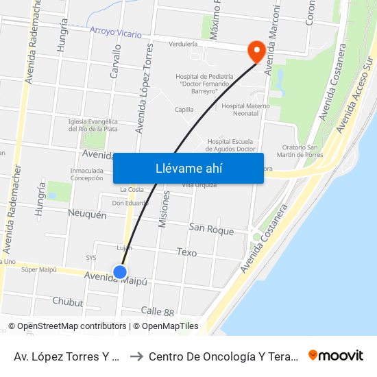 Av. López Torres Y Av. Maipú to Centro De Oncología Y Terapia Radiante map