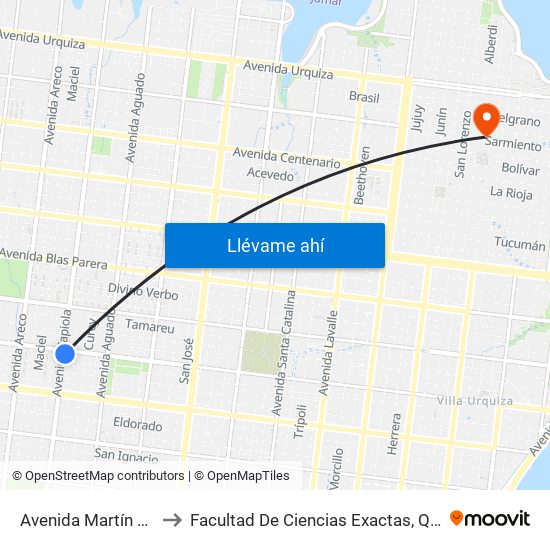 Avenida Martín Fierro, 5267 to Facultad De Ciencias Exactas, Químicas Y Naturales map