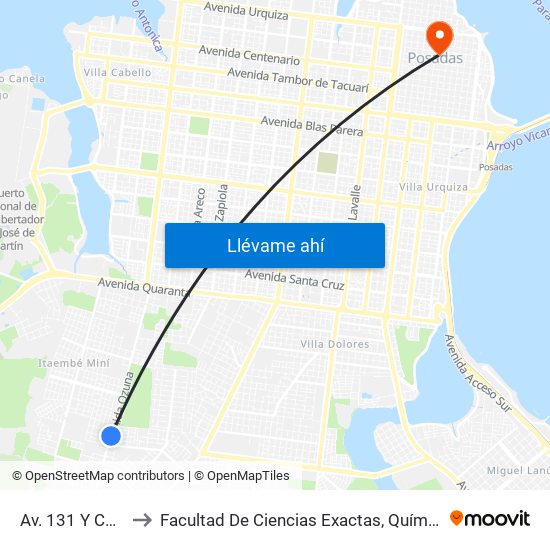 Av. 131 Y Calle 176 to Facultad De Ciencias Exactas, Químicas Y Naturales map