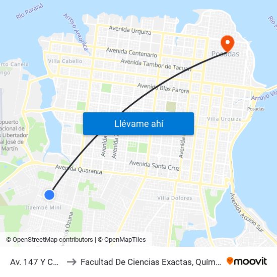 Av. 147 Y Calle 154 to Facultad De Ciencias Exactas, Químicas Y Naturales map