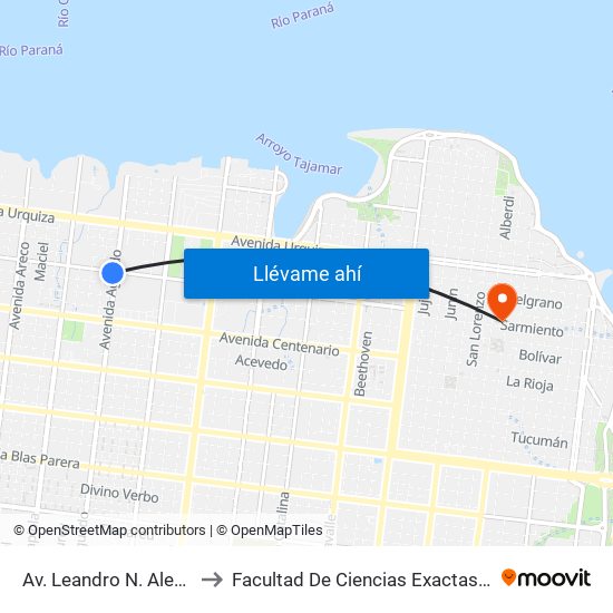Av. Leandro N. Alem Y Av. Aguado to Facultad De Ciencias Exactas, Químicas Y Naturales map