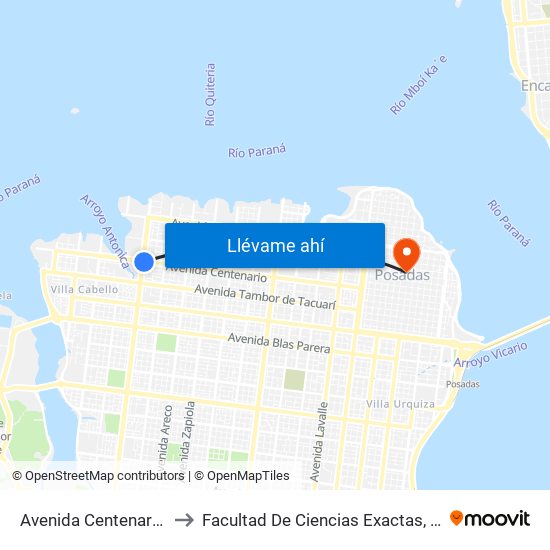 Avenida Centenario, 6399-6489 to Facultad De Ciencias Exactas, Químicas Y Naturales map