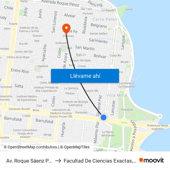 Av. Roque Sáenz Peña Y Av. Mitre to Facultad De Ciencias Exactas, Químicas Y Naturales map