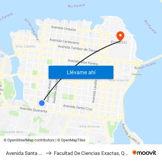 Avenida Santa Cruz, 6124 to Facultad De Ciencias Exactas, Químicas Y Naturales map