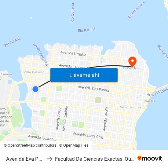 Avenida Eva Perón, 3405 to Facultad De Ciencias Exactas, Químicas Y Naturales map