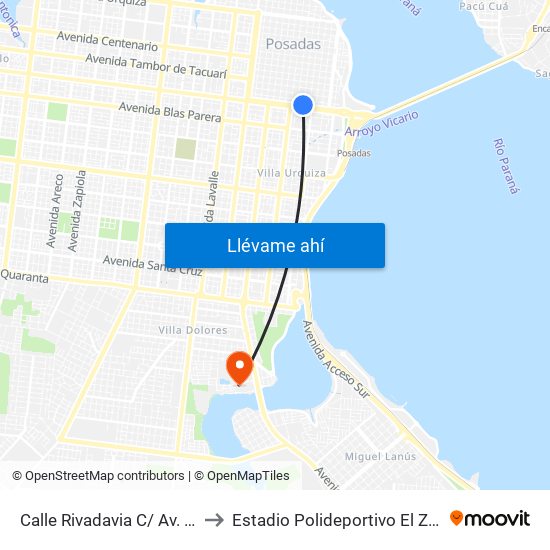 Calle Rivadavia C/ Av. Mitre to Estadio Polideportivo El Zaimán map