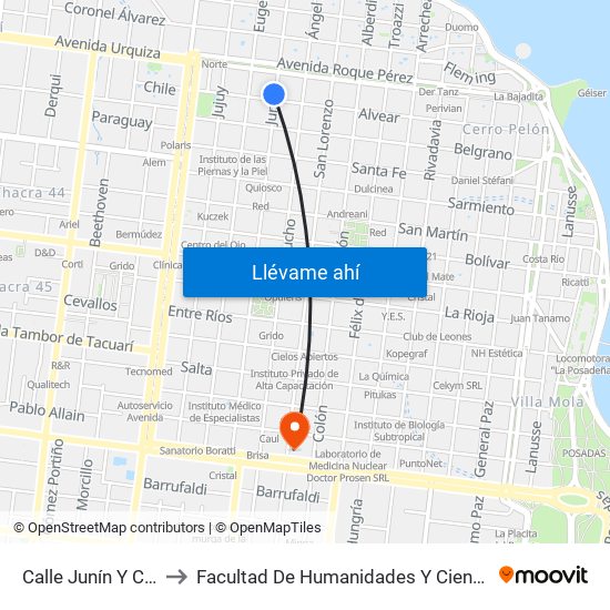 Calle Junín Y Calle Alvear to Facultad De Humanidades Y Ciencias Sociales - Anexo map