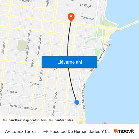 Av. López Torres Y Av. Buchardo to Facultad De Humanidades Y Ciencias Sociales - Anexo map