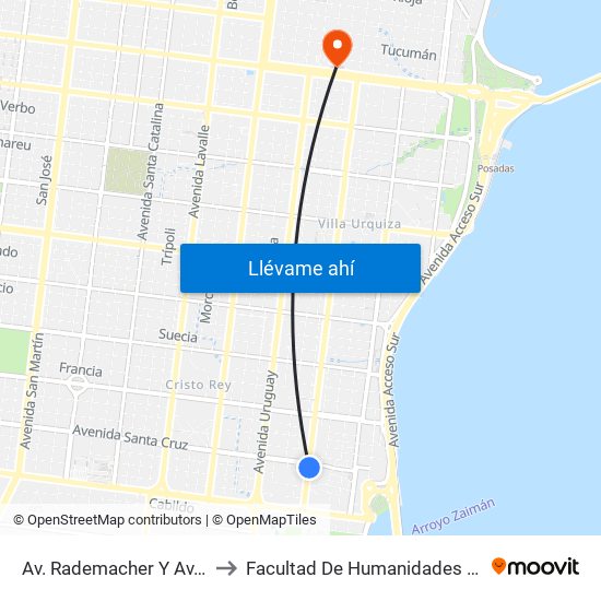 Av. Rademacher Y Av. Comandante Espora to Facultad De Humanidades Y Ciencias Sociales - Anexo map