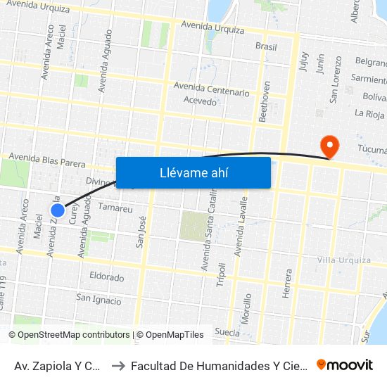 Av. Zapiola Y Calle Luchessi to Facultad De Humanidades Y Ciencias Sociales - Anexo map