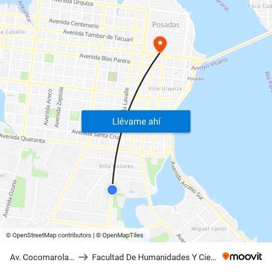 Av. Cocomarola Y Calle 150 to Facultad De Humanidades Y Ciencias Sociales - Anexo map