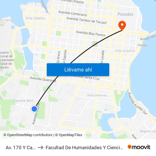 Av. 170 Y Calle 133a to Facultad De Humanidades Y Ciencias Sociales - Anexo map