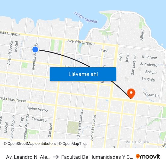 Av. Leandro N. Alem Y Av. Aguado to Facultad De Humanidades Y Ciencias Sociales - Anexo map