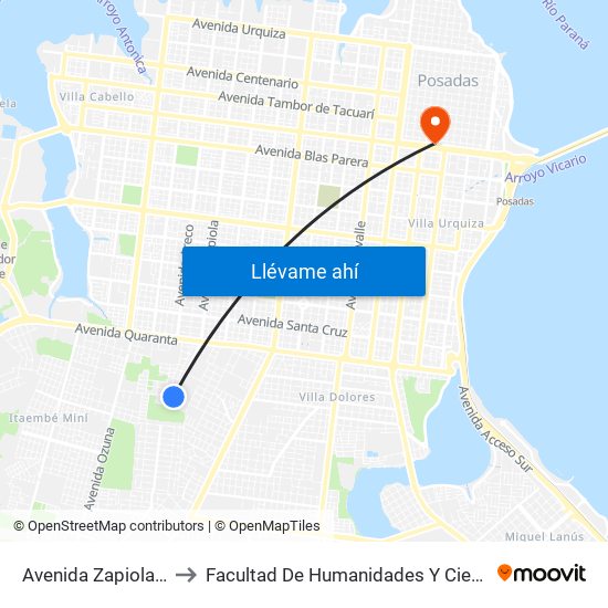 Avenida Zapiola Y Calle 148 to Facultad De Humanidades Y Ciencias Sociales - Anexo map