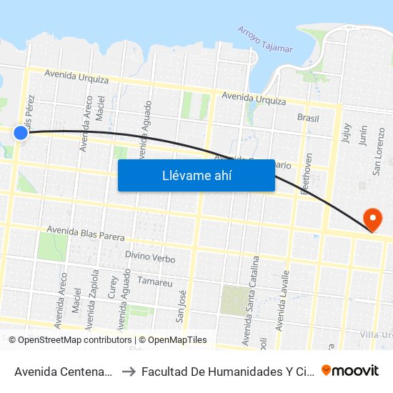 Avenida Centenario, 6399-6489 to Facultad De Humanidades Y Ciencias Sociales - Anexo map