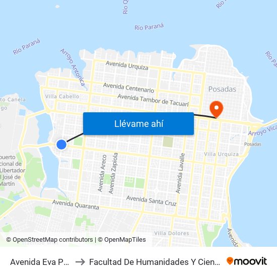 Avenida Eva Perón, 4184 to Facultad De Humanidades Y Ciencias Sociales - Anexo map