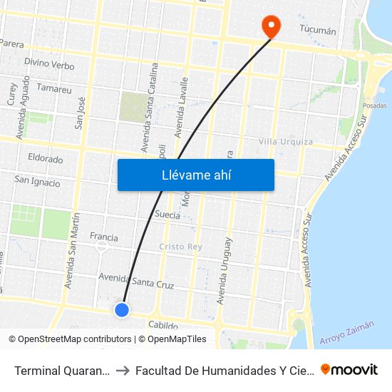 Terminal Quaranta (Línea 31) to Facultad De Humanidades Y Ciencias Sociales - Anexo map