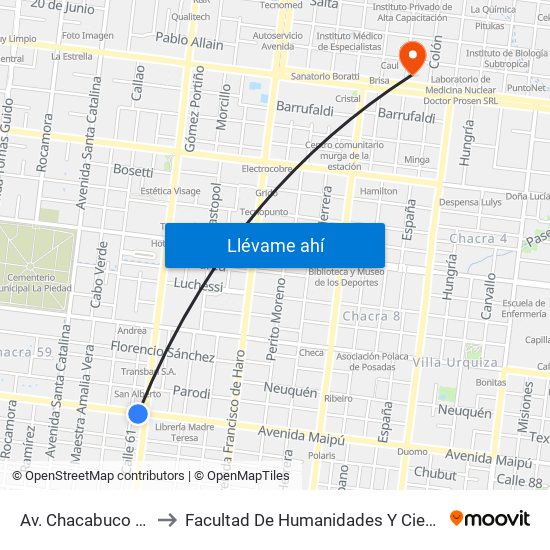 Av. Chacabuco Y Av. Lavalle to Facultad De Humanidades Y Ciencias Sociales - Anexo map