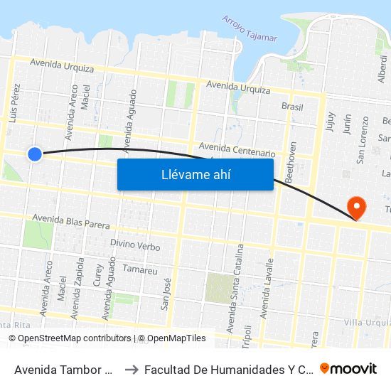 Avenida Tambor De Tacuari, 6060 to Facultad De Humanidades Y Ciencias Sociales - Anexo map